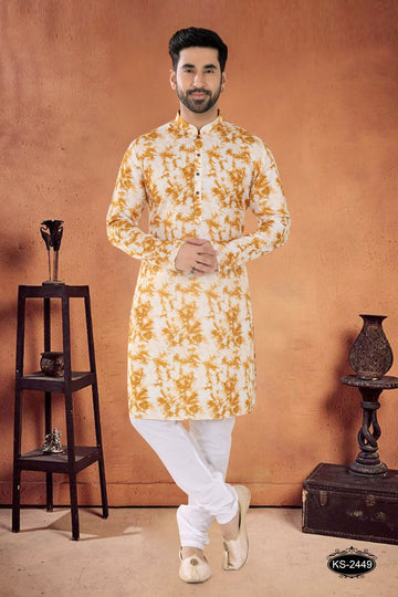 YELLOW KURTA SET WITH SELF-DEISGN