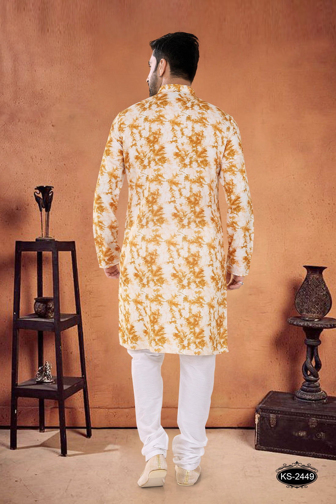 YELLOW KURTA SET WITH SELF-DEISGN