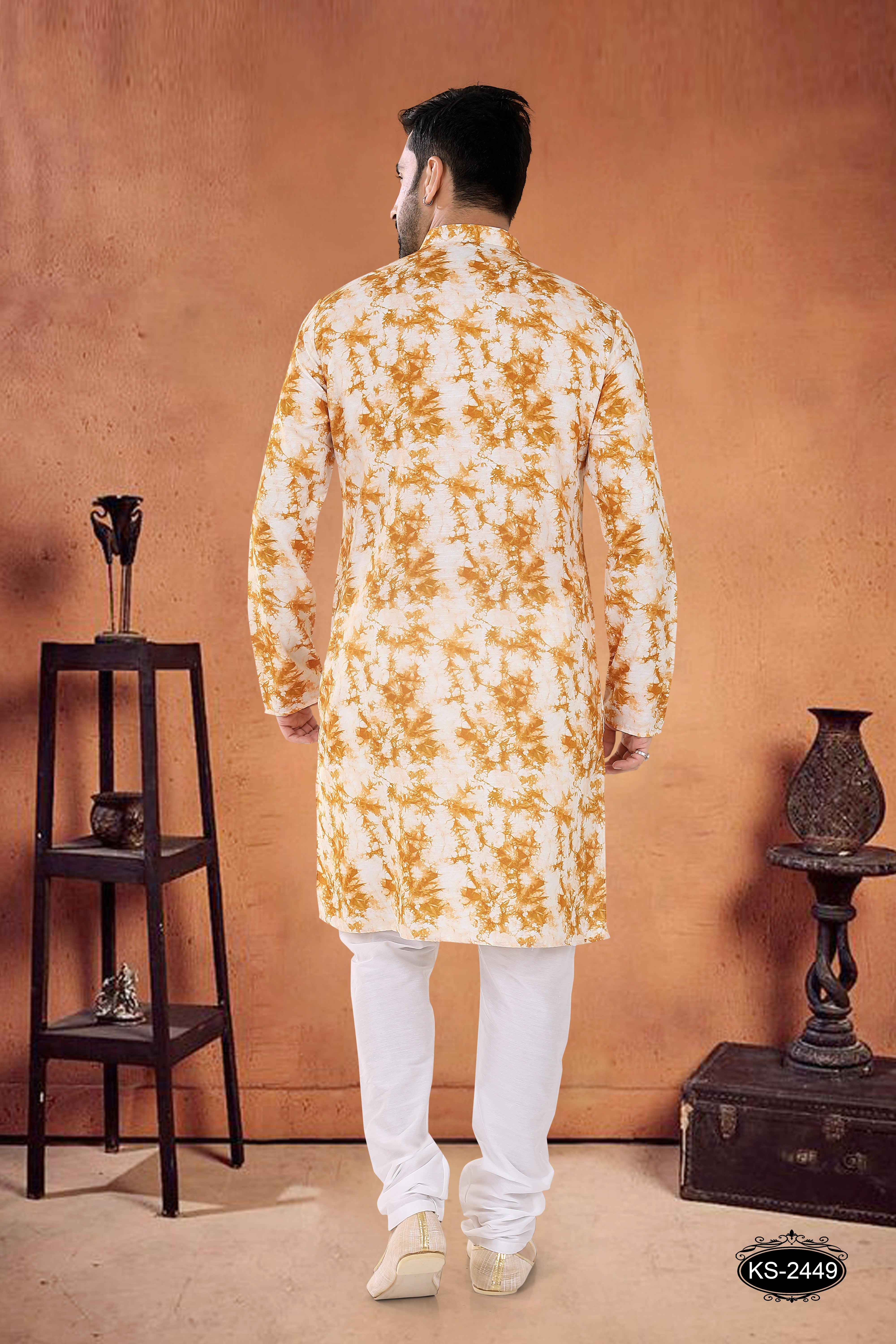 YELLOW KURTA SET WITH SELF-DEISGN