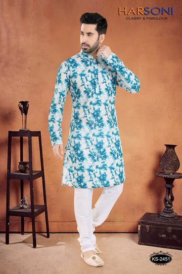 BLUE TONE  KURTA SET WITH SELF-DESIGN