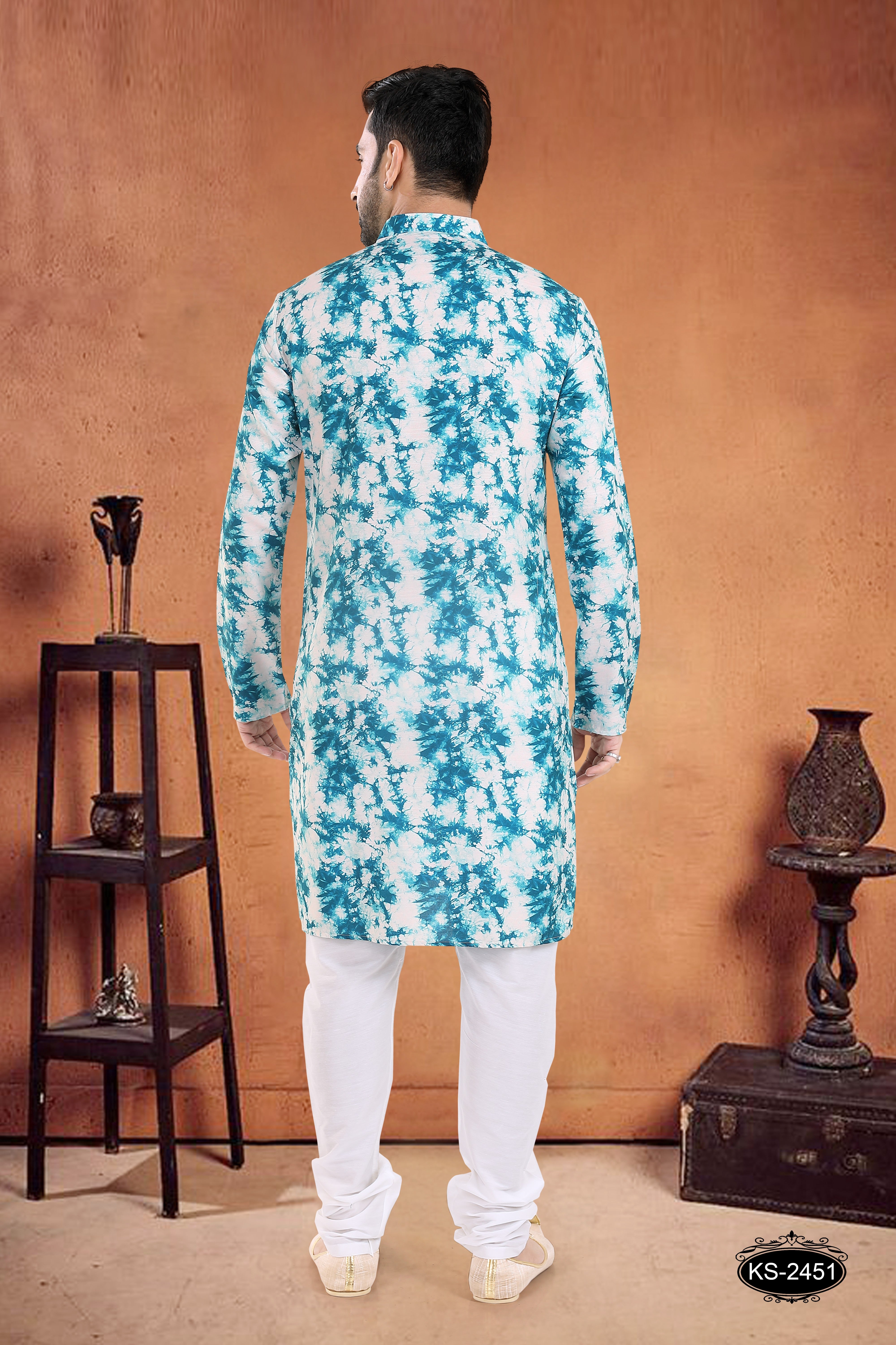 BLUE TONE  KURTA SET WITH SELF-DESIGN