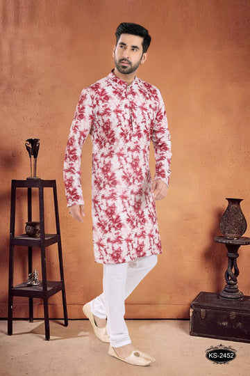 KURTA SET IN RED HUE WITH SELF-DESIGN