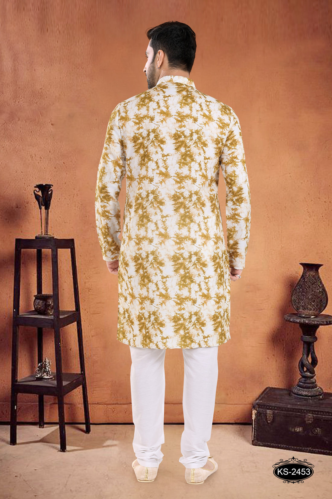 YELLOW KURTA SET WITH SELF-DESIGN ALL-OVER