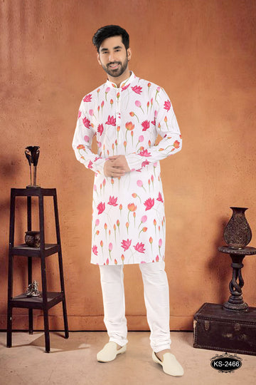 WHITE KURTA SET WITH FLORAL PRINT DESIGN ALL-OVER