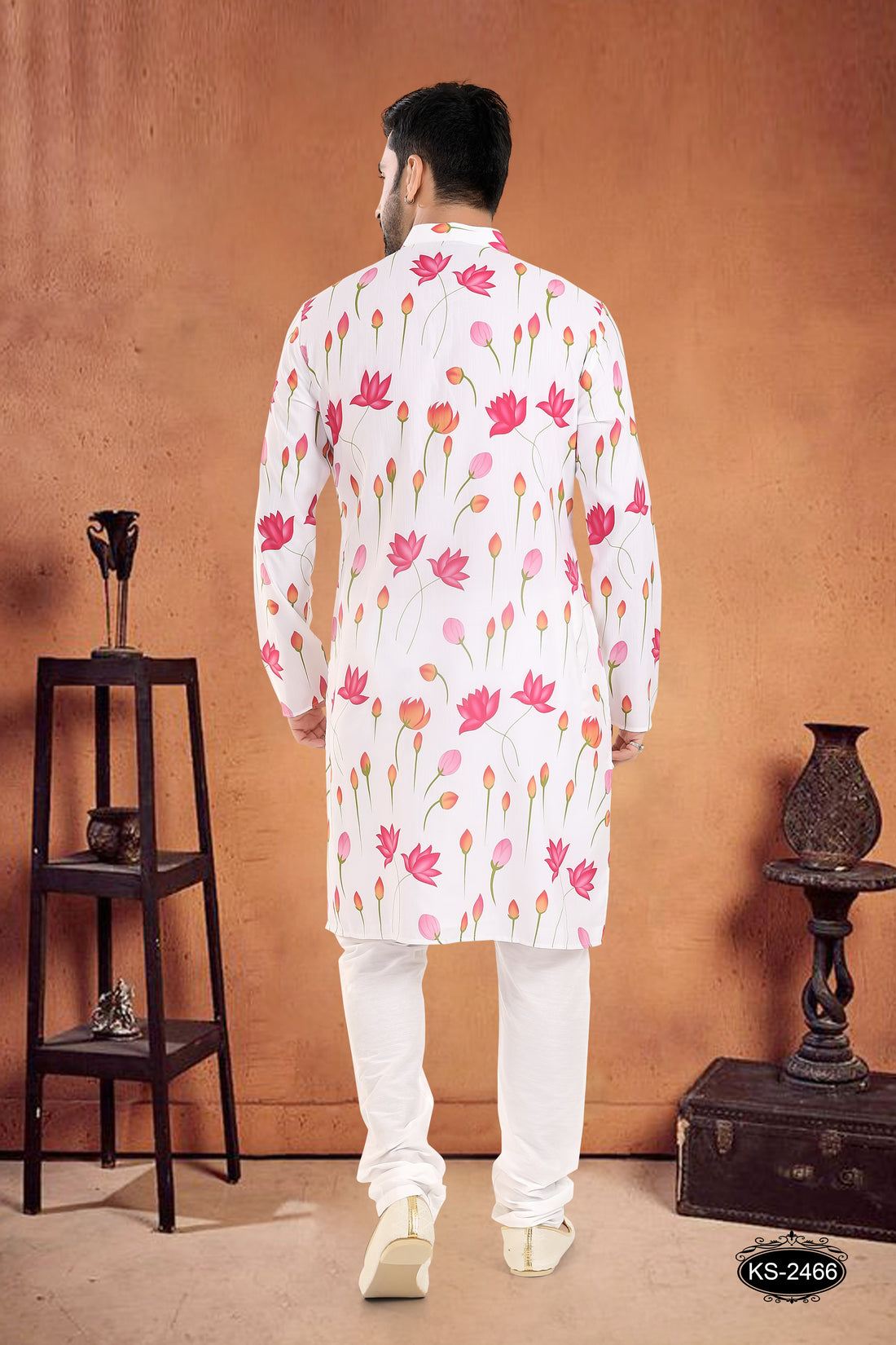 WHITE KURTA SET WITH FLORAL PRINT DESIGN ALL-OVER