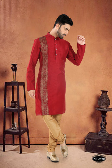 KURTA SET WITH DESIGNER PATTA IN RED TONE
