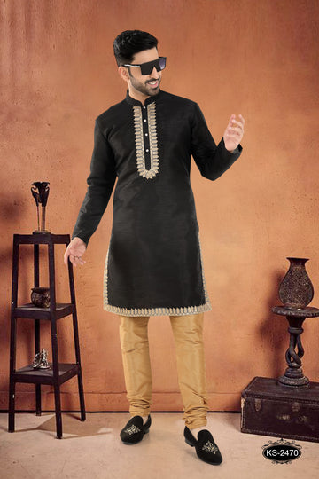 BLACK HUE KURTA SET WITH DESIGNER LACE IN UNIQUE PATTERN