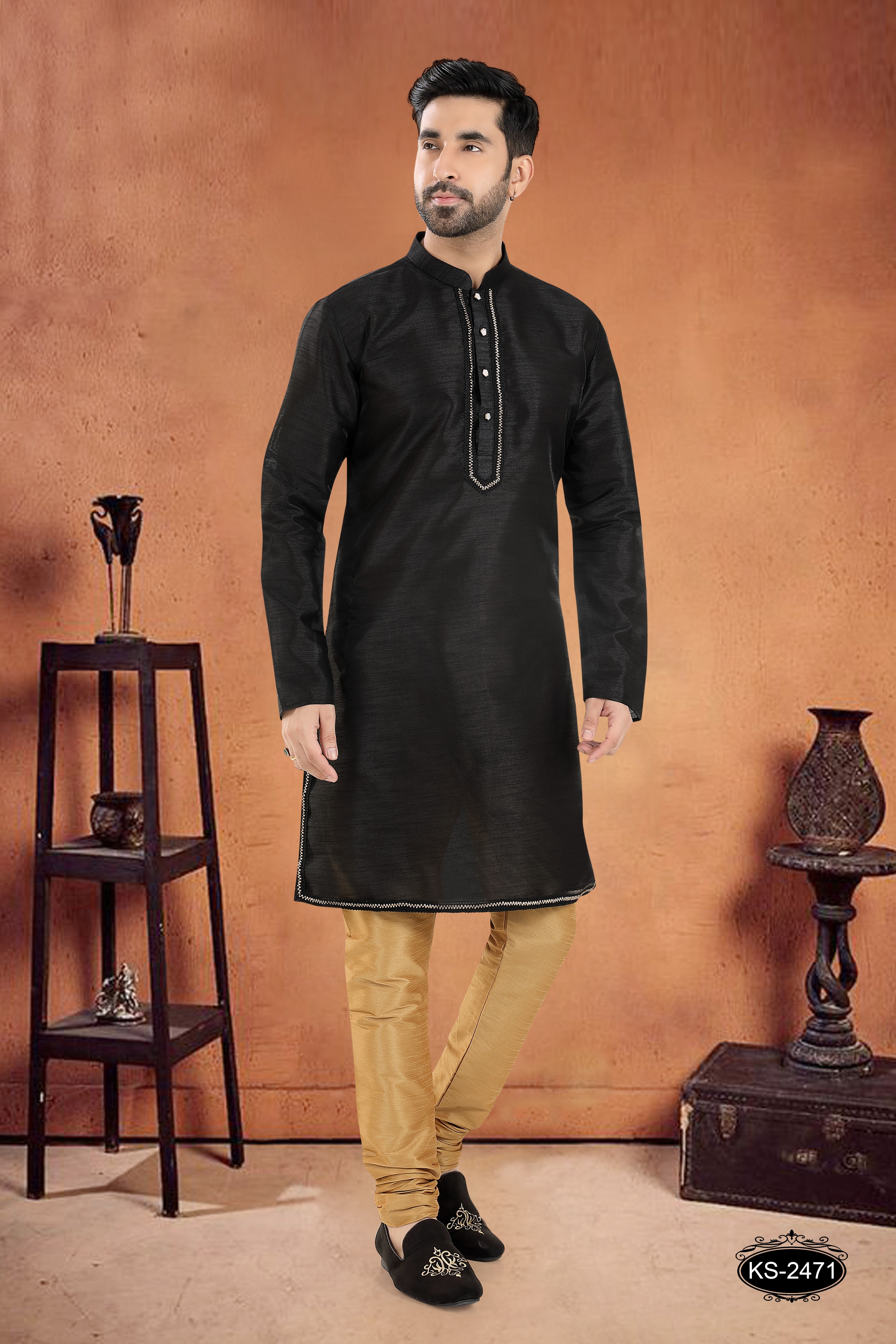 DESIGNER LACE KURTA SET IN BLACK TONE