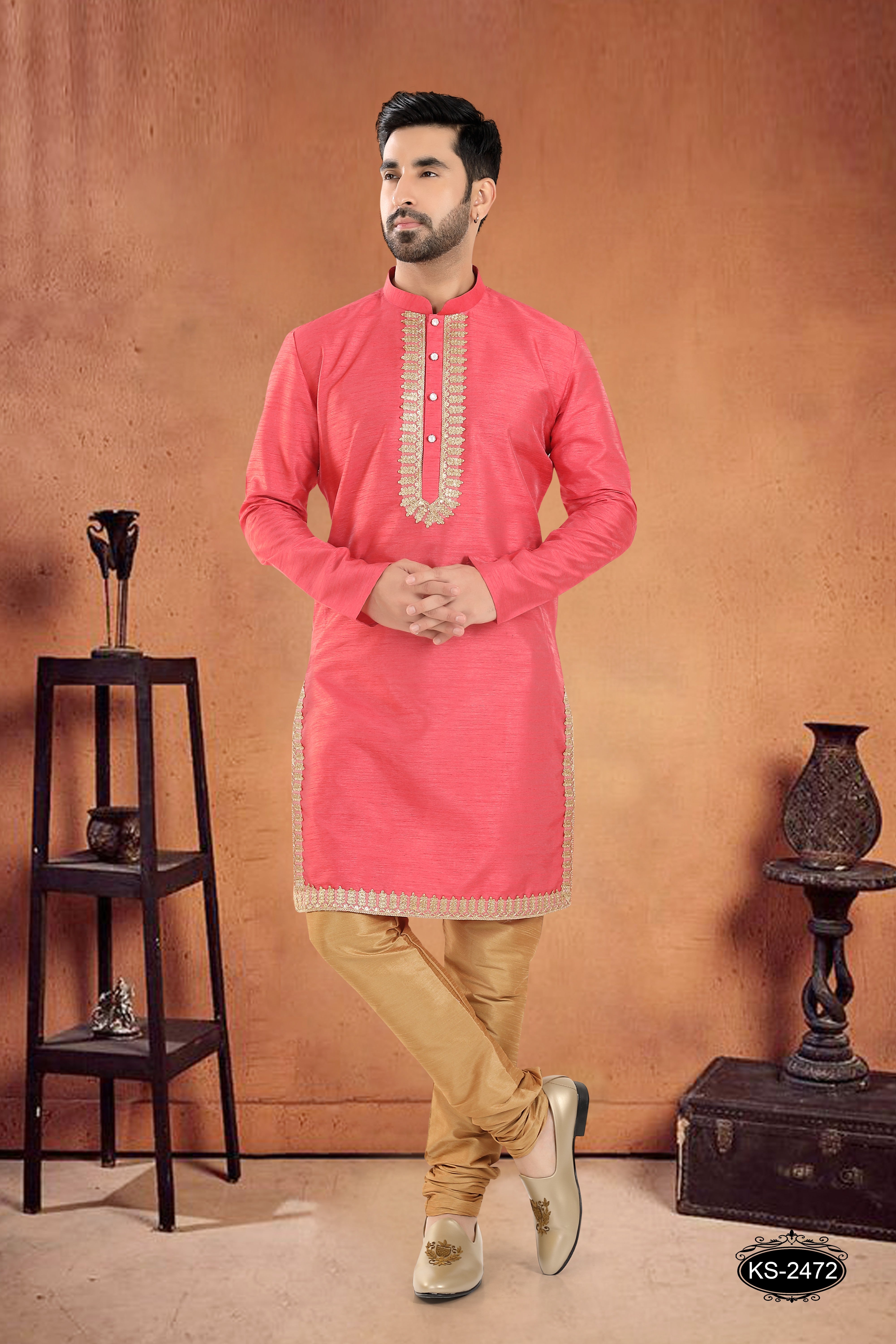 PINK KURTA SET WITH DESIGNER LACE ON YOKE & BORDER
