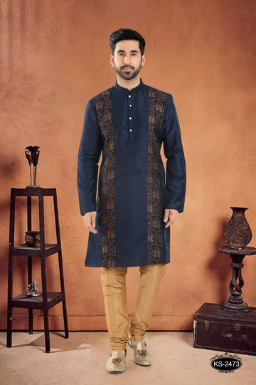 BLUE HUE KURTA SET WITH DESIGNER PATTA ON SHOULDER