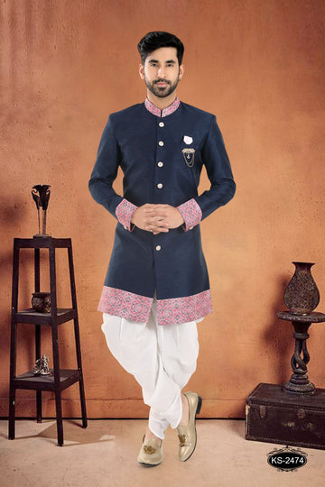 INDO-WESTERN SET IN BLUE WITH DESIGNER PATTA