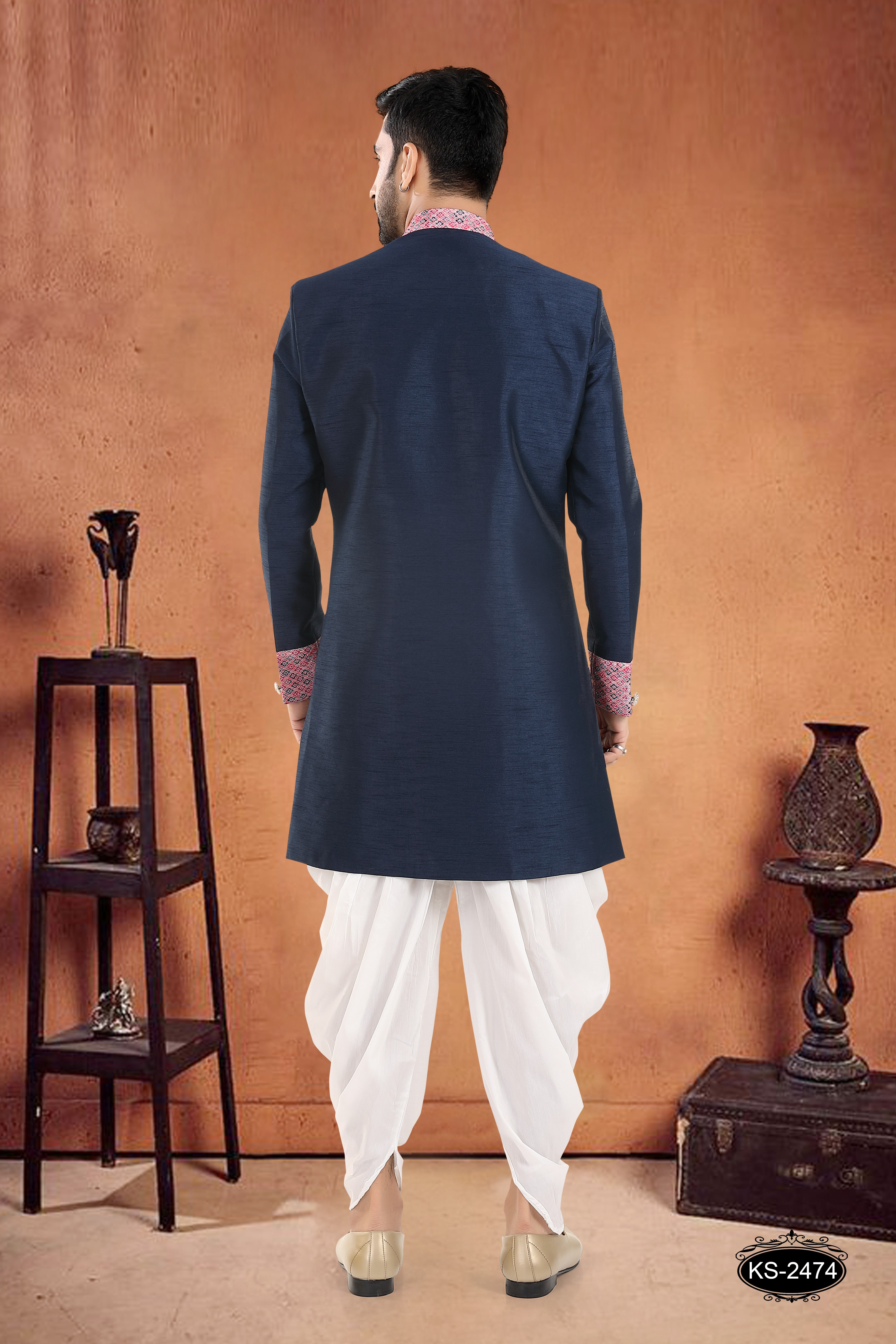 INDO-WESTERN SET IN BLUE WITH DESIGNER PATTA