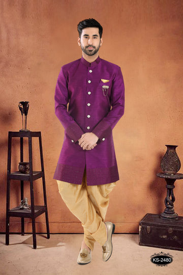WINE INDO-WESTERN WITH DESIGNER PATTA ACCENTS