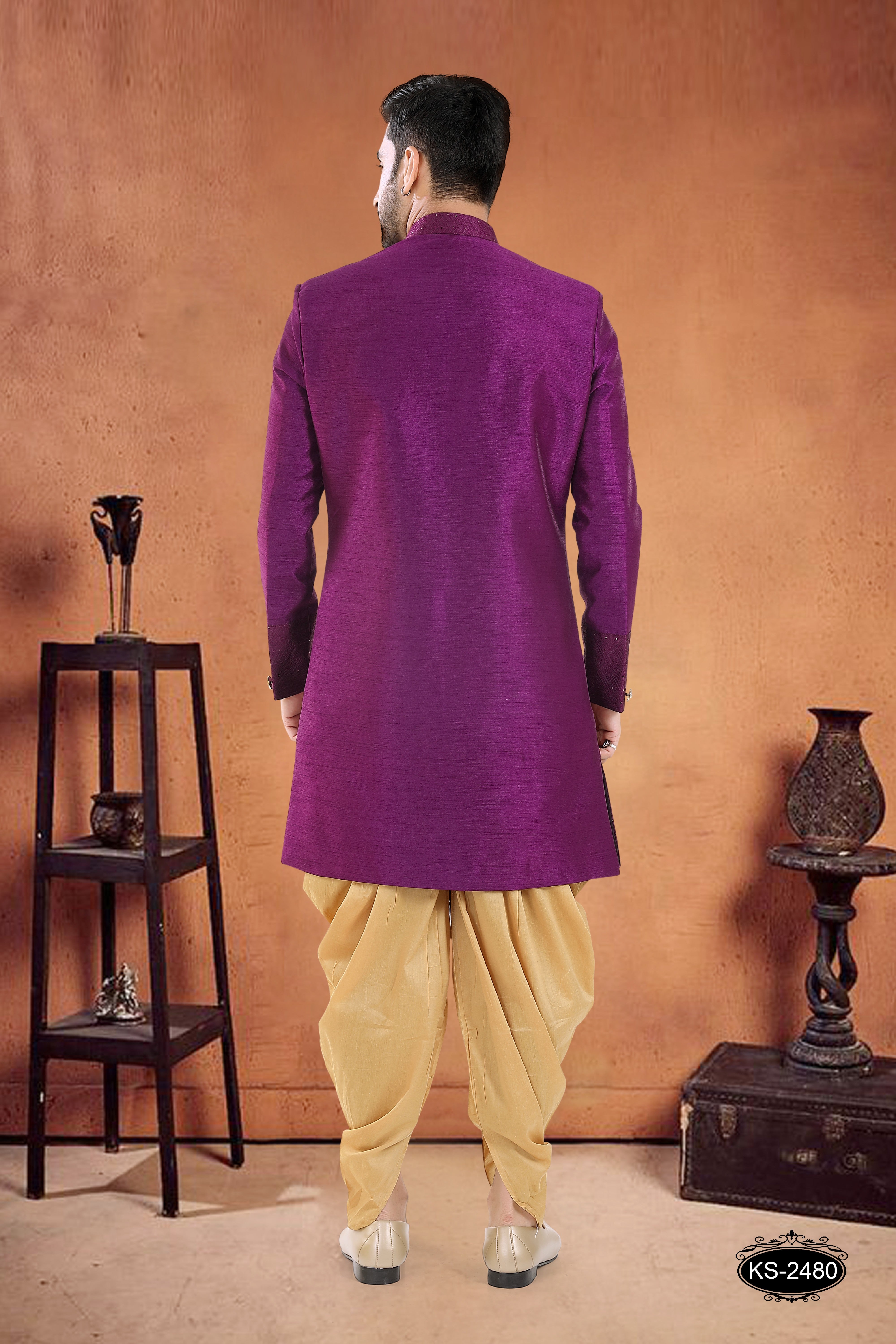 WINE INDO-WESTERN WITH DESIGNER PATTA ACCENTS