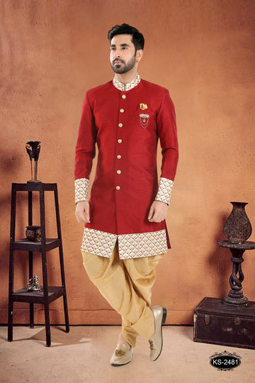 INDO-WESTERN SET IN RED HUE WITH DESIGNER PATTA