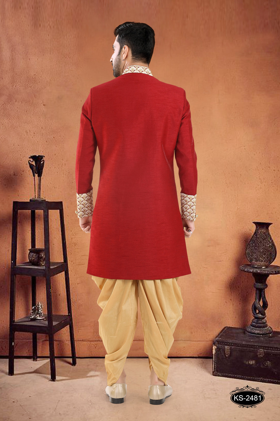 INDO-WESTERN SET IN RED HUE WITH DESIGNER PATTA