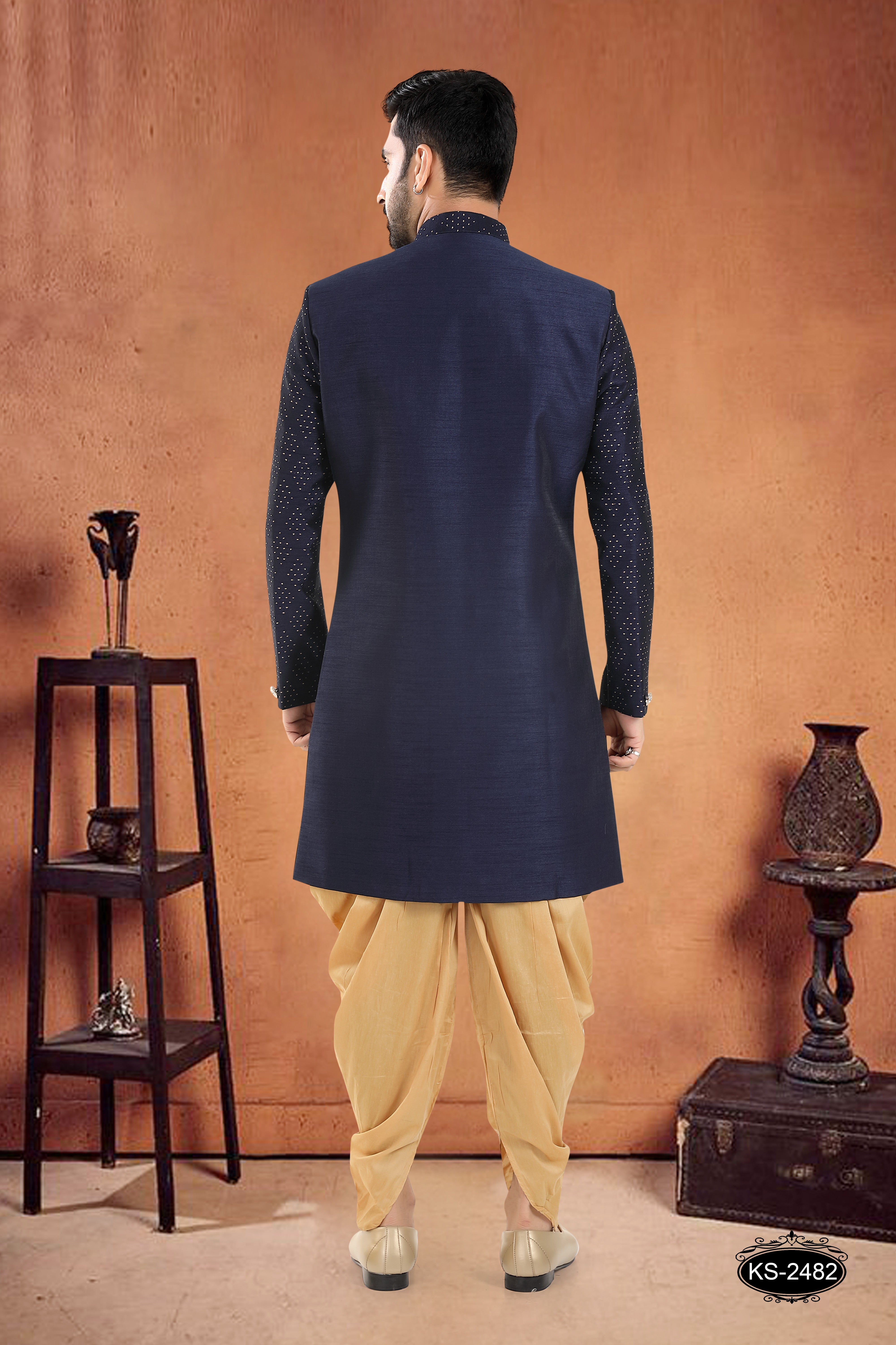 DESIGNER SLEEVES INDO-WESTERN SET IN BLUE HUE