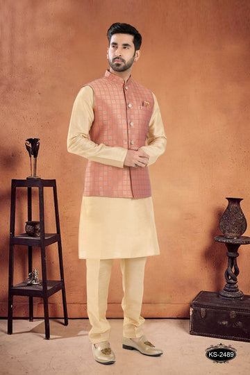 JACKET SET IN ORANGE WITH SELF-DESIGN