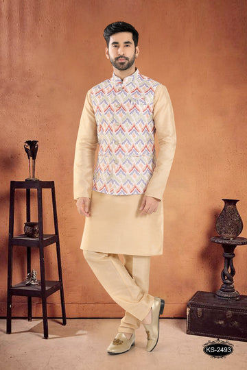 MULTI-TONE JACKLET KURTA SET WITH THREAD EMBROIDERY ALL-OVER