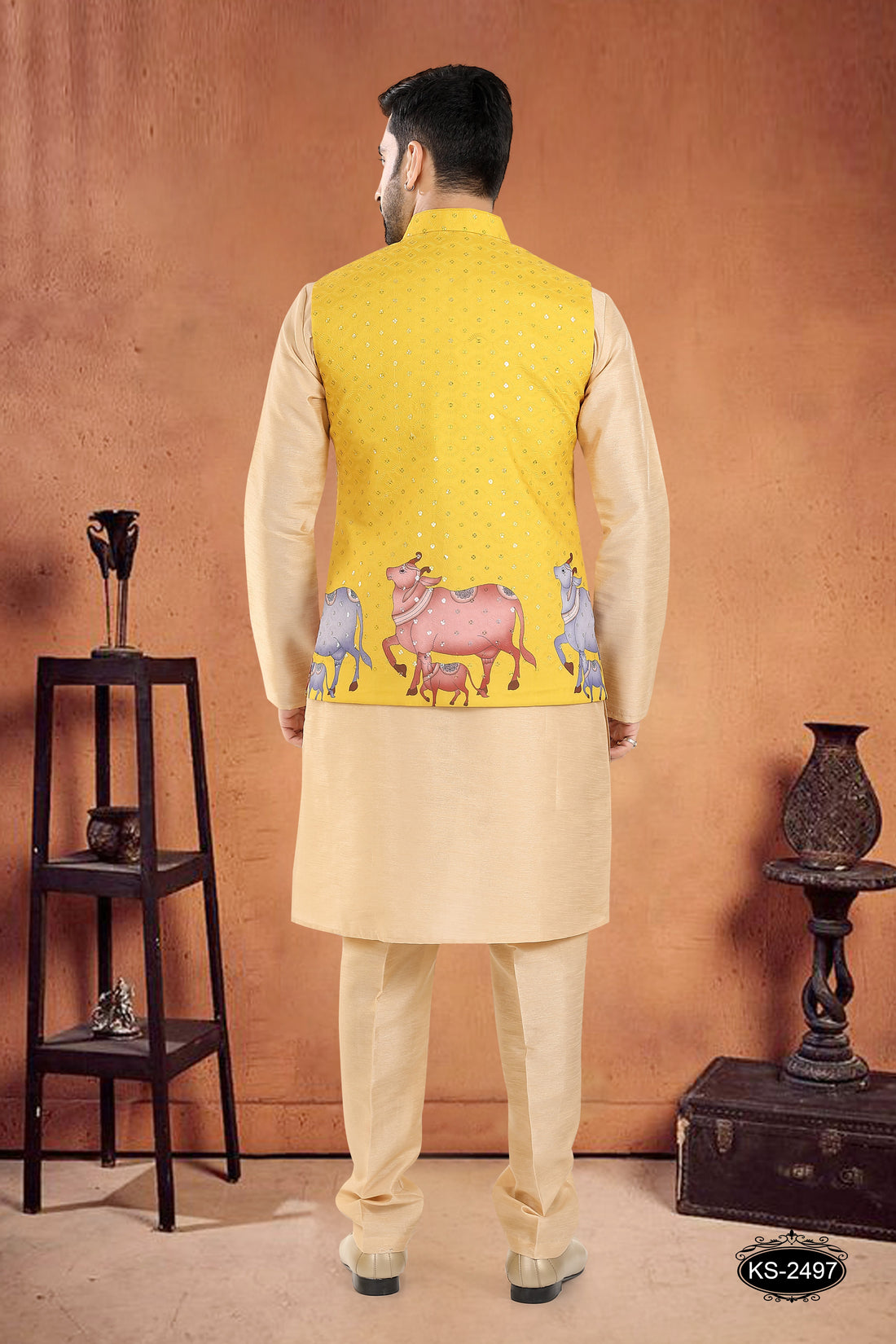 DESIGNER YELLOW JACKET WITH GOLD KURTA SET