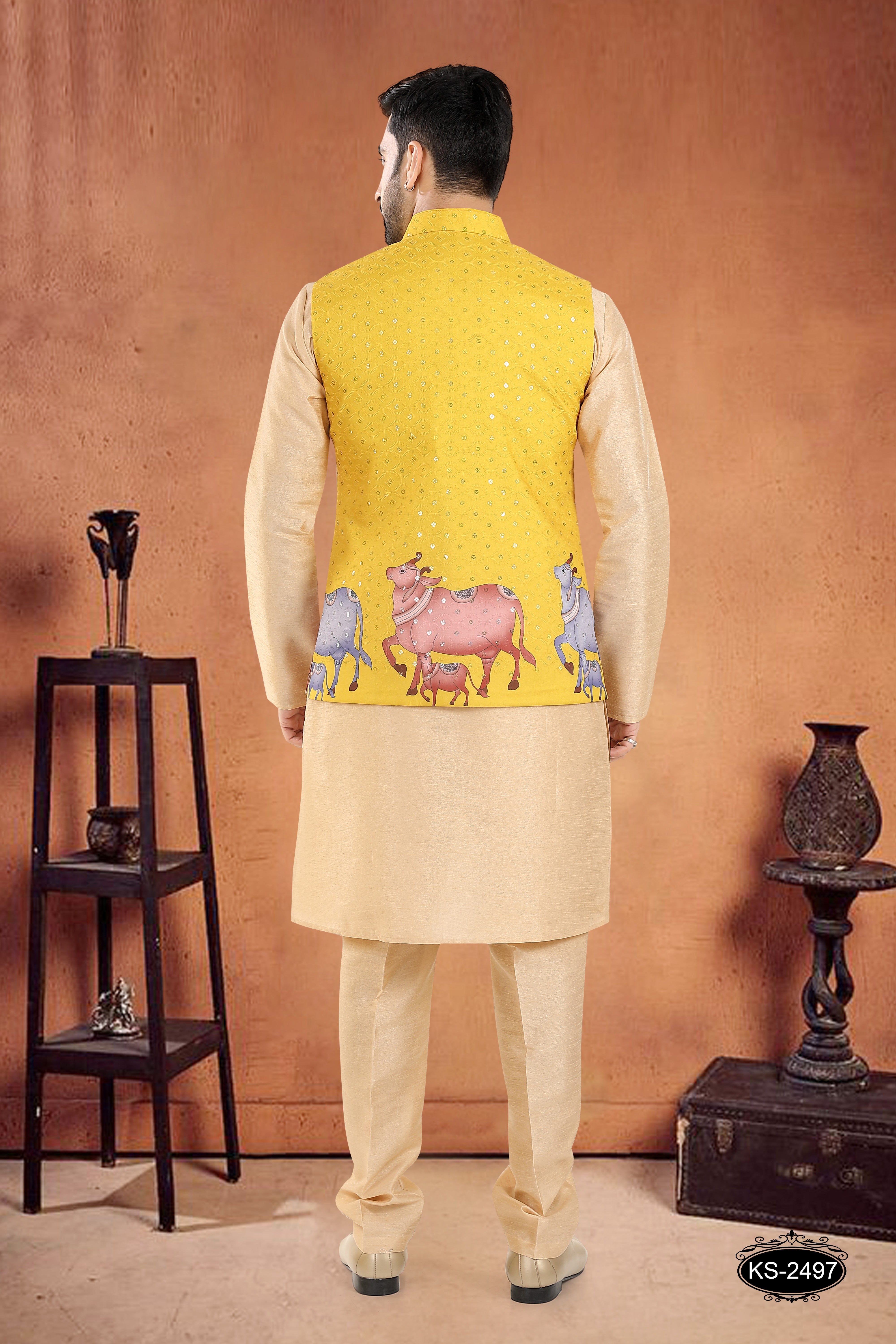 DESIGNER YELLOW JACKET WITH GOLD KURTA SET