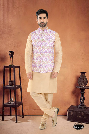 PURPLE JACKET WITH GOLD KURTA SET IN SILK