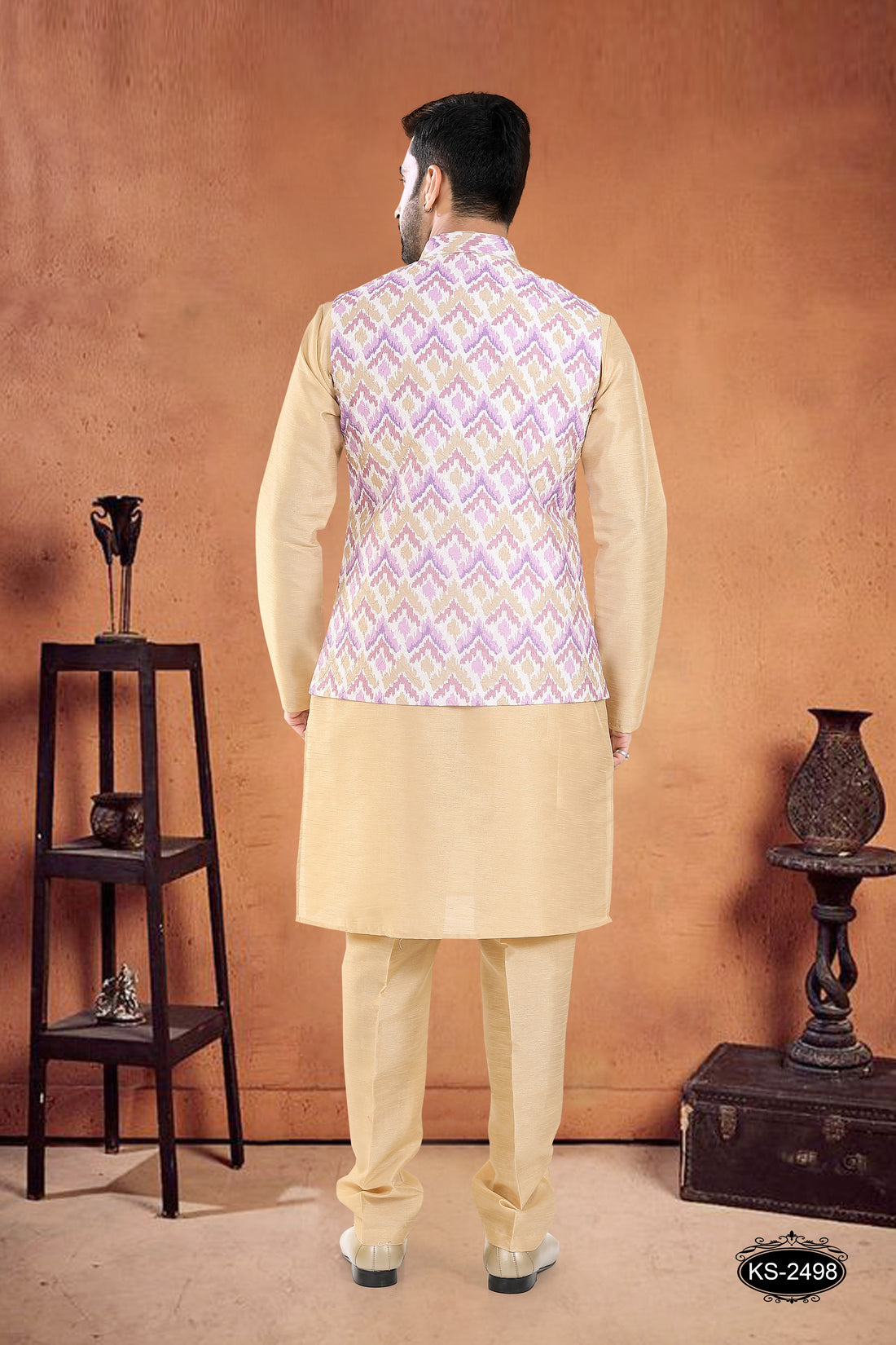 PURPLE JACKET WITH GOLD KURTA SET IN SILK