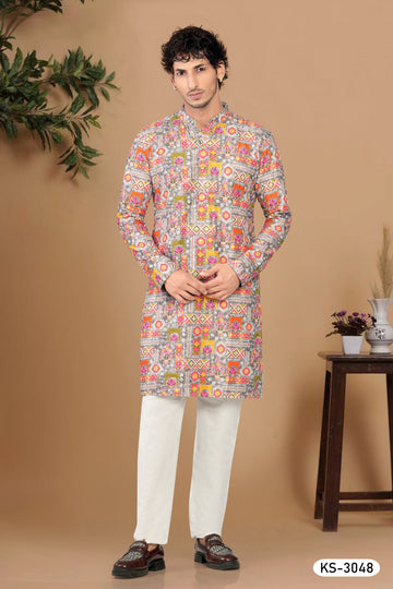 MULTI-TONE KURTA SET WITH THREAD EMBROIDERY ALL-OVER