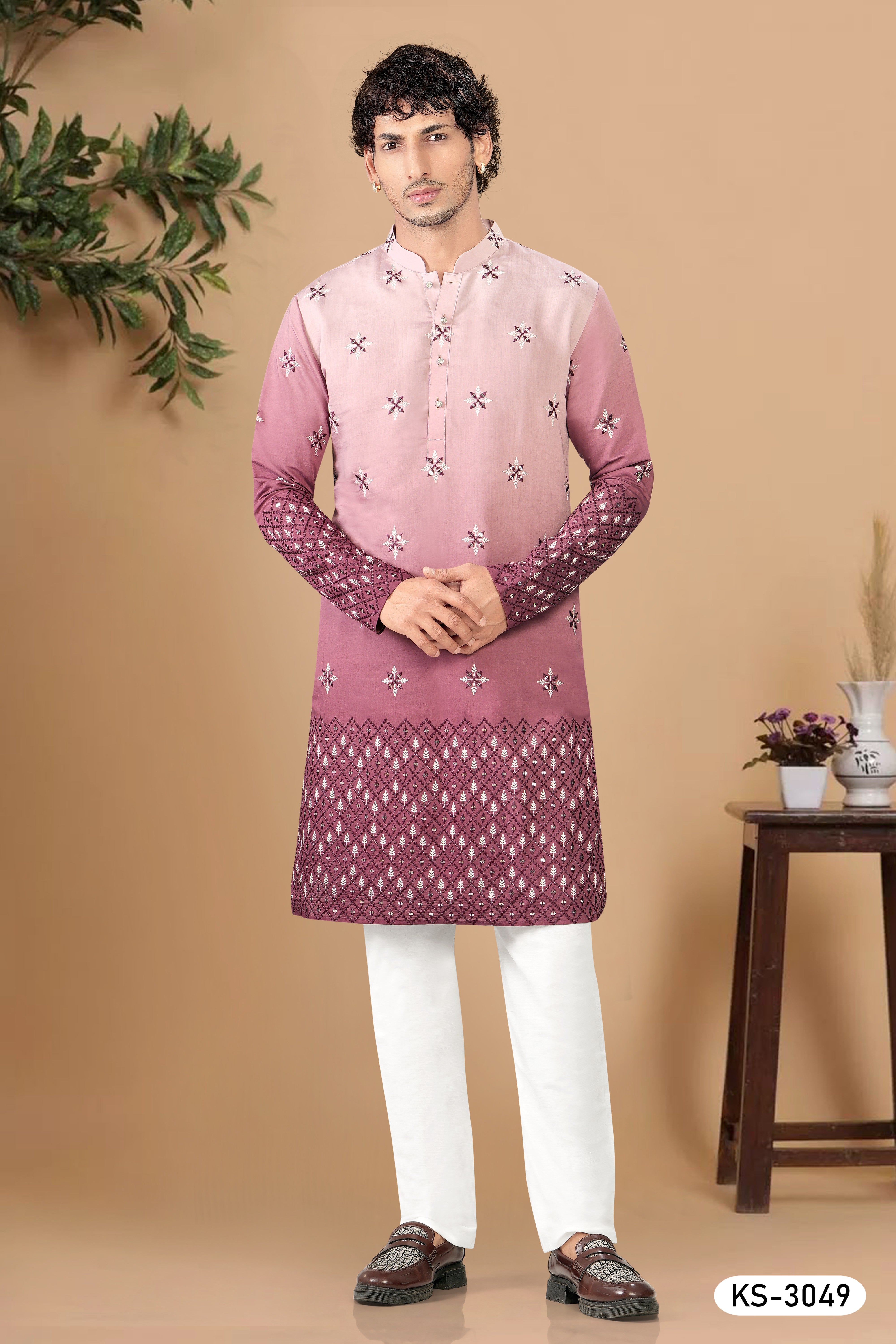 PINK KURTA SET WITH HEAVY MIRROR WORK & PANEL