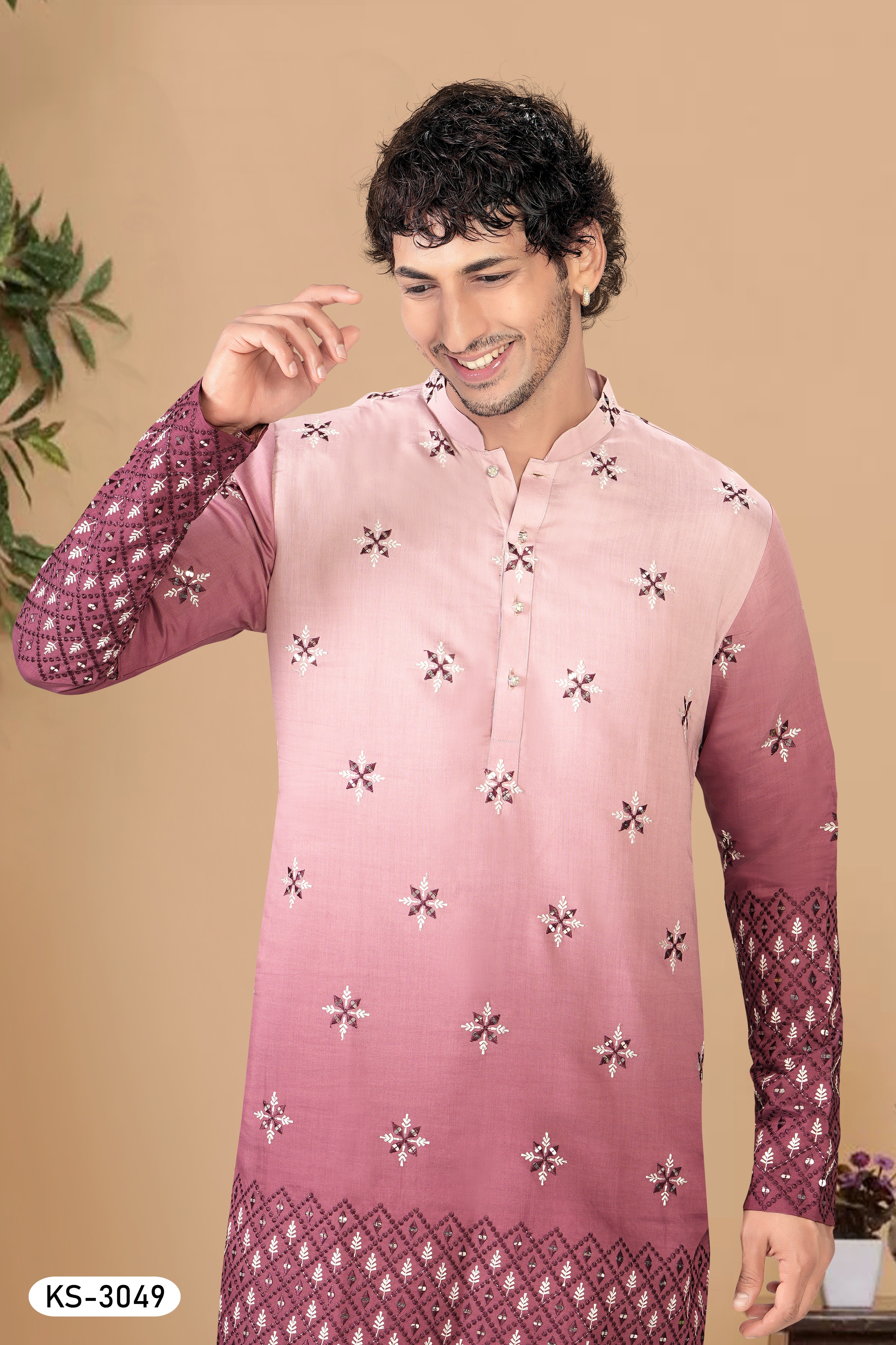 PINK KURTA SET WITH HEAVY MIRROR WORK & PANEL