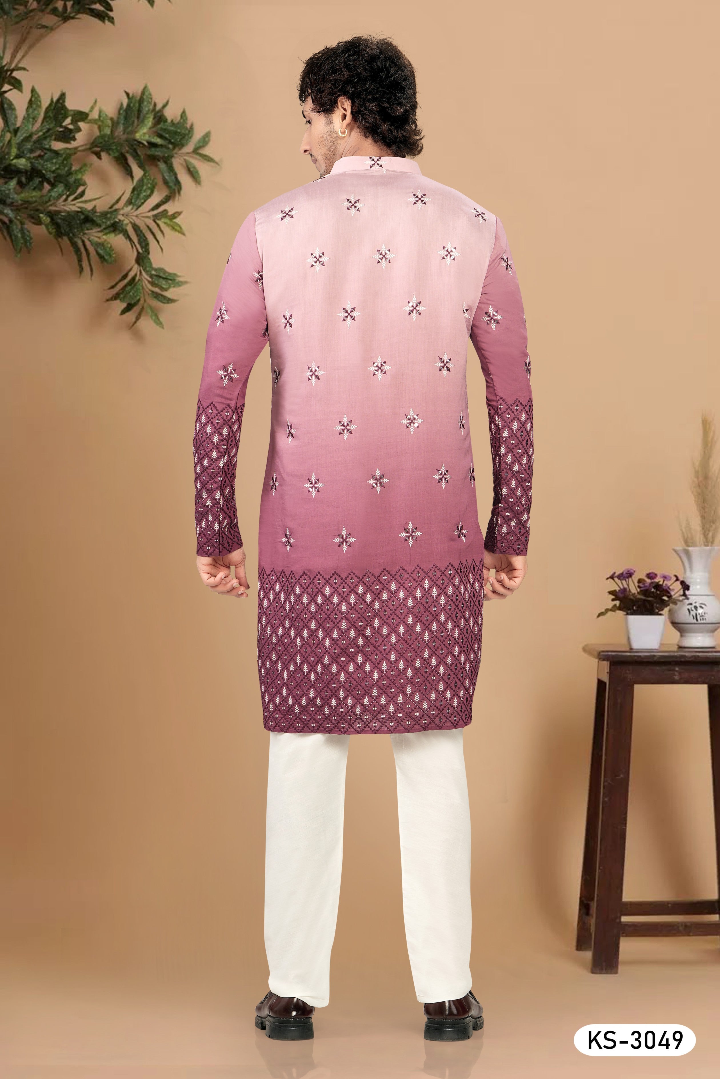 PINK KURTA SET WITH HEAVY MIRROR WORK & PANEL