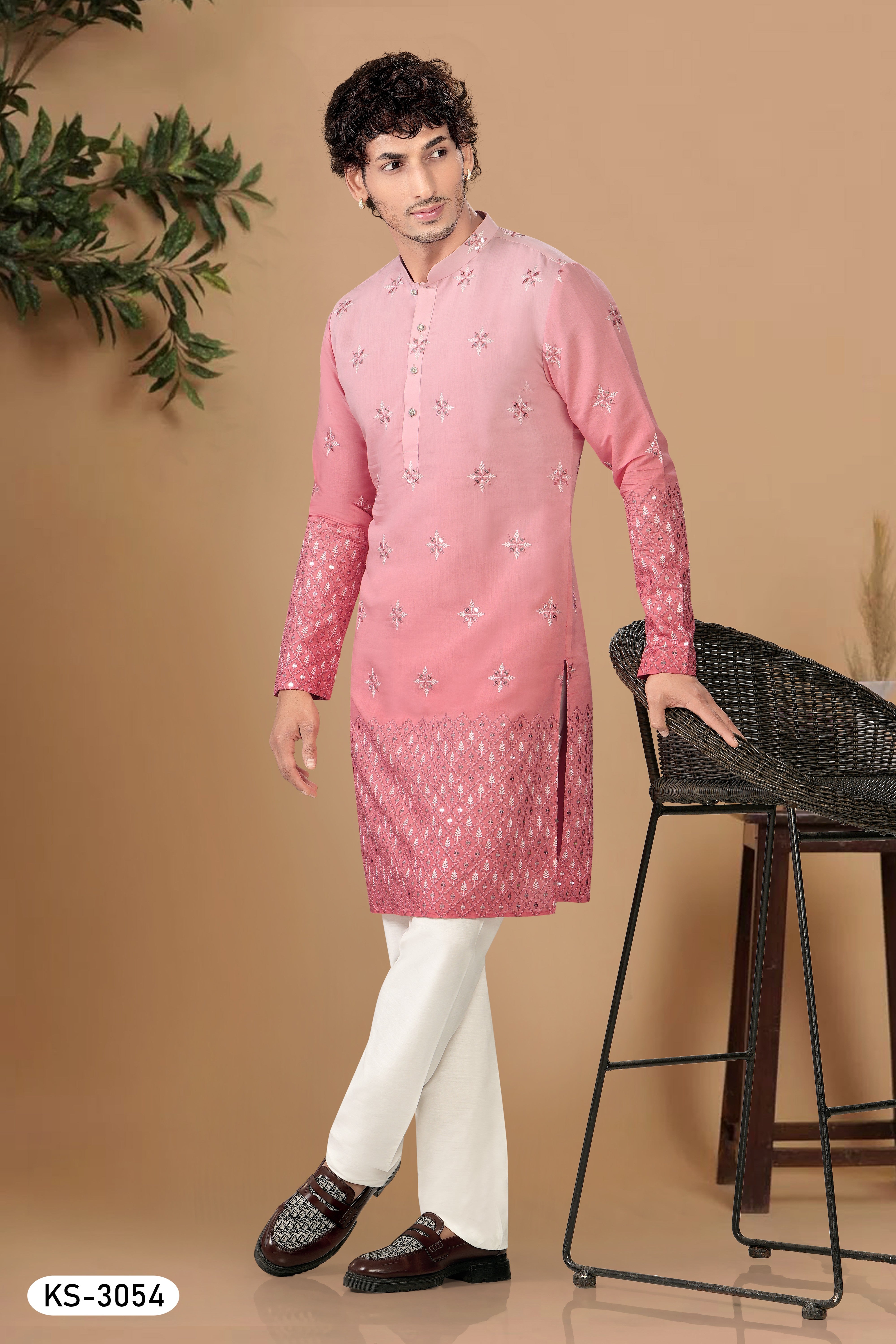 HEAVY MIRROR WORK WITH PANEL KURTA SET IN PINK TONE