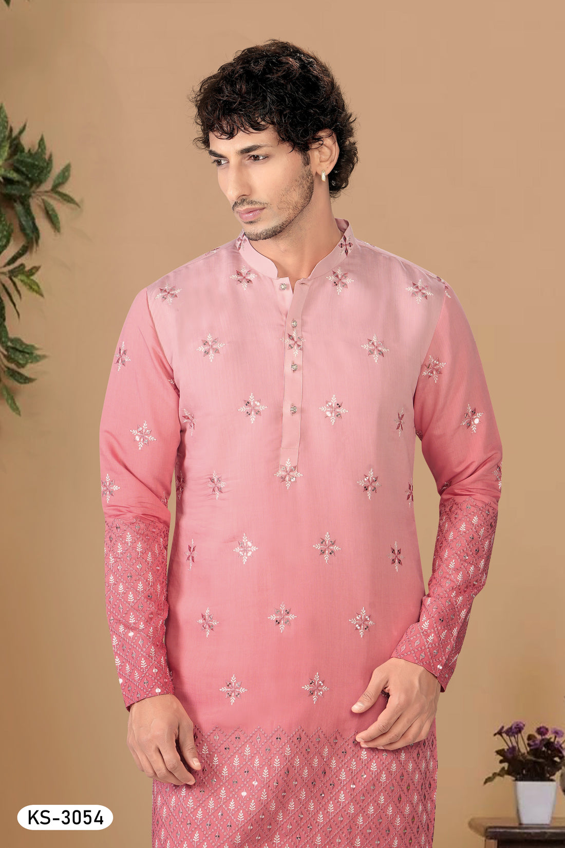 HEAVY MIRROR WORK WITH PANEL KURTA SET IN PINK TONE