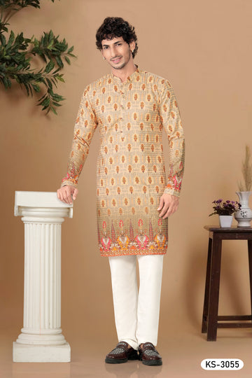 GREEN-BASE ( MULTI-TONE ) KURTA SET WITH THREAD EMBROIDERY ALL-OVER