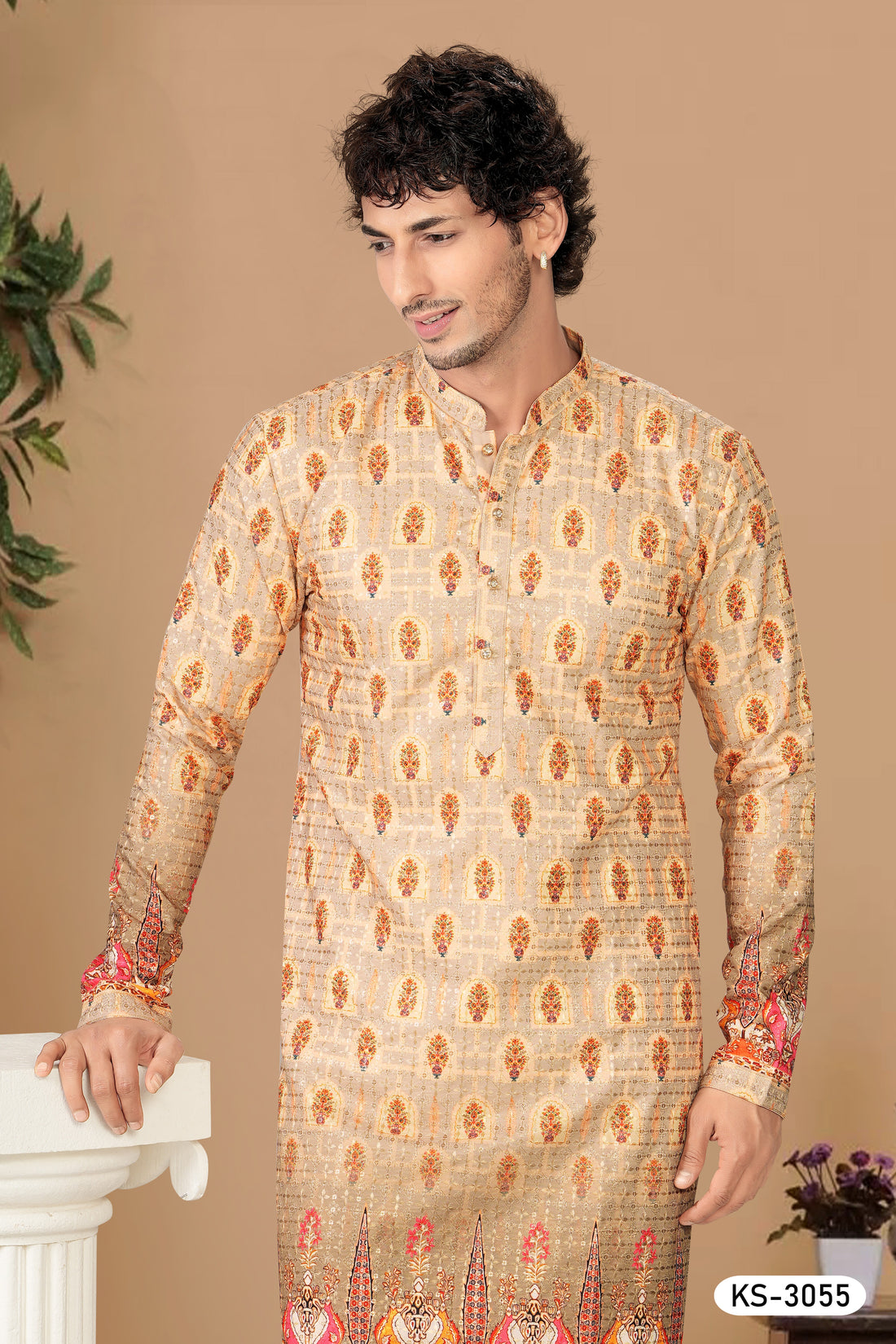 GREEN-BASE ( MULTI-TONE ) KURTA SET WITH THREAD EMBROIDERY ALL-OVER