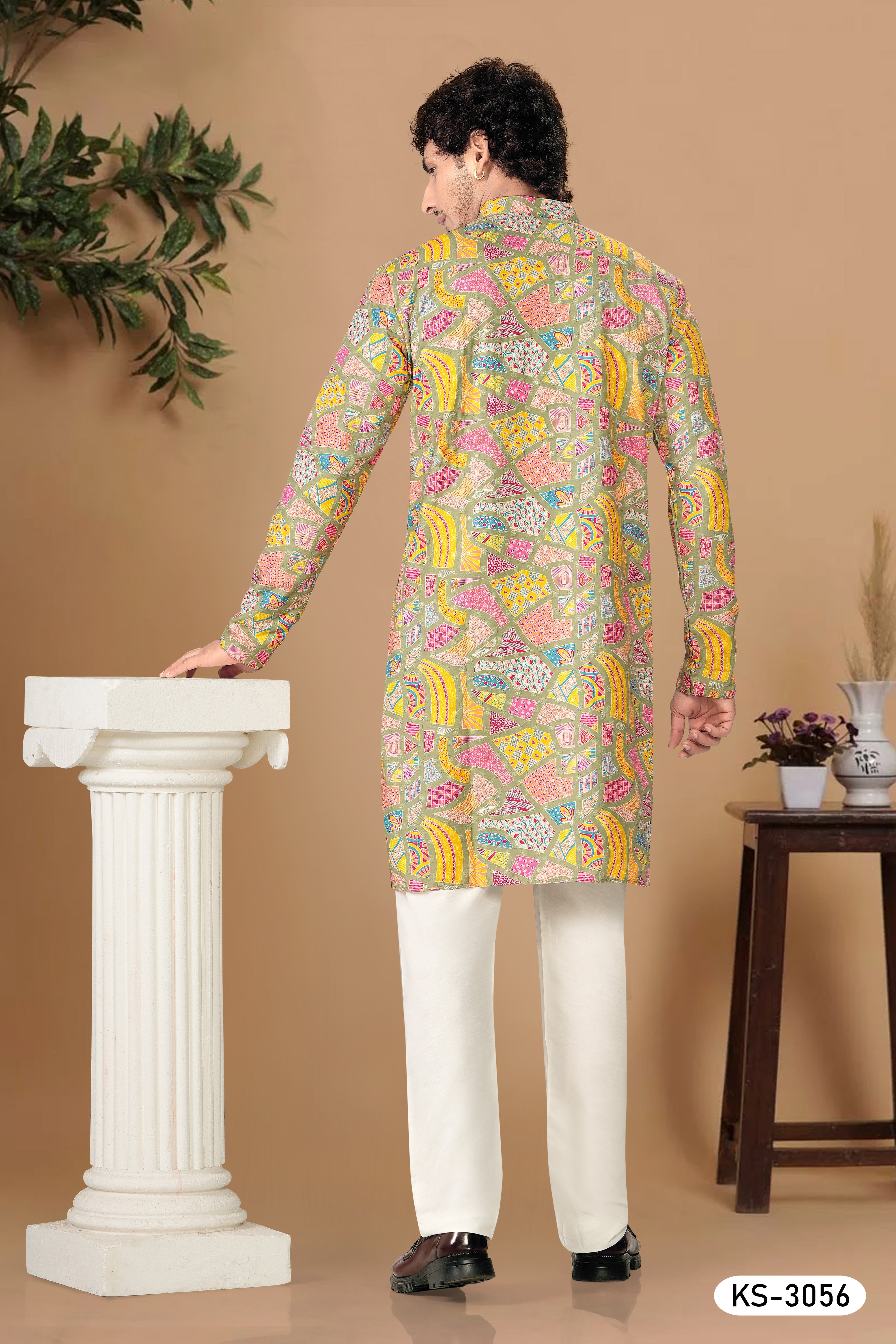 MULTI-TONE ( GREEN-BASE ) KURTA SET WITH THREAD EMBROIDERY ALL-OVER