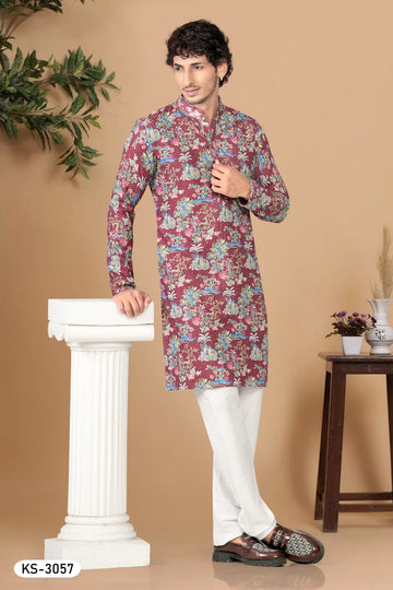 MAROON-BASE ( MULTI-TONE ) KURTA SET WITH THREAD EMBROIDERY ALL-OVER