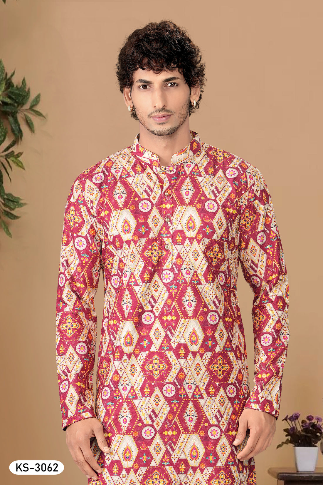 KURTA SET WITH ASTER & THREAD EMBROIDERY ALL-OVER IN RED HUE