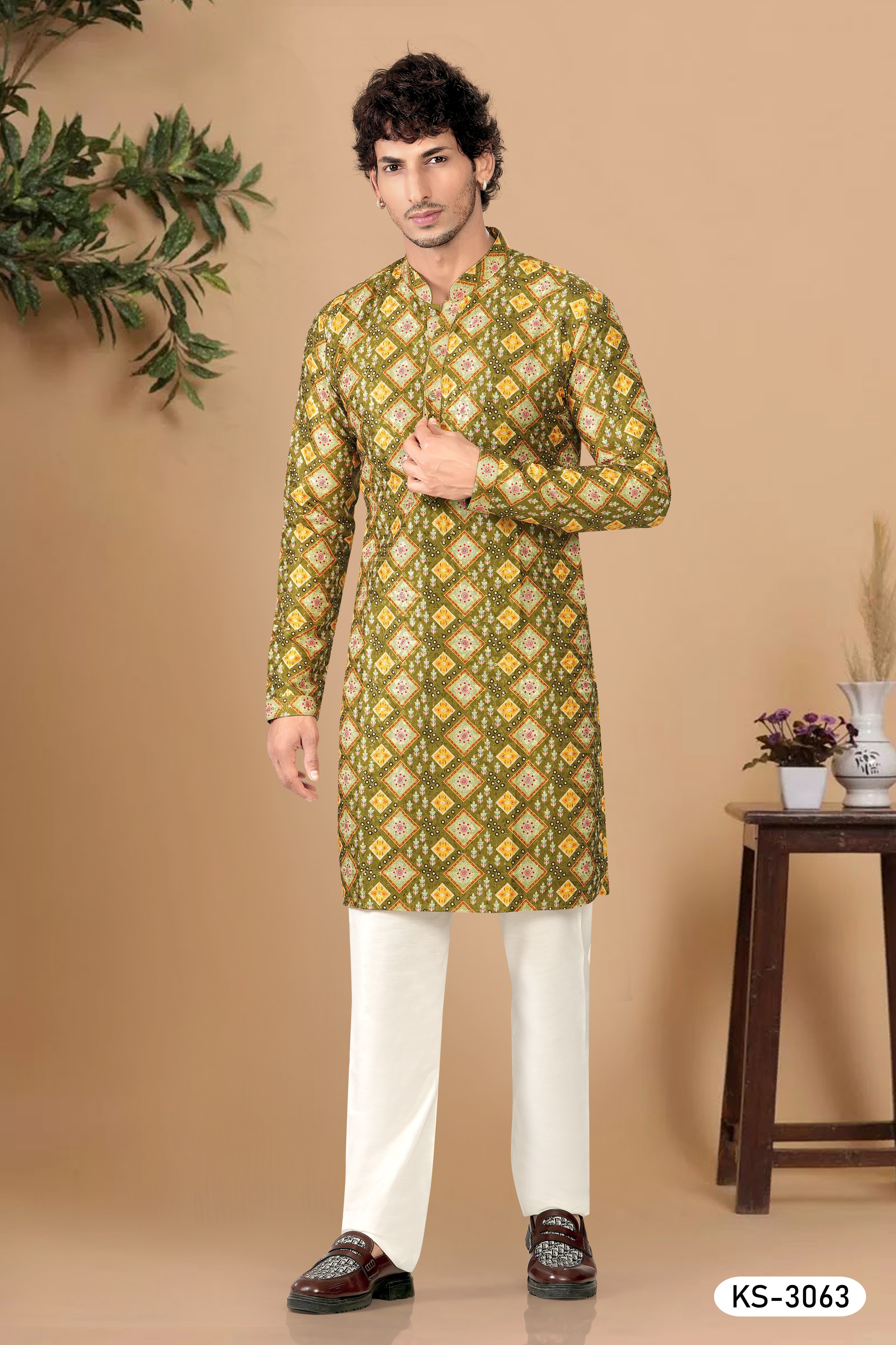 MEHANDI-GREEN HUE KURTA SET WITH ASTER