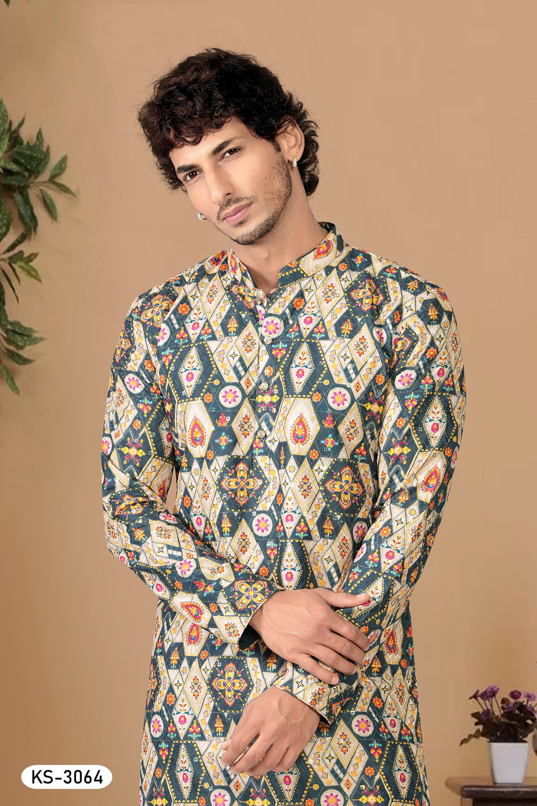 KURTA SET IN BLUE-BASE ( MULTI-TONE ) WITH THREAD EMBROIDERY ALL-OVER