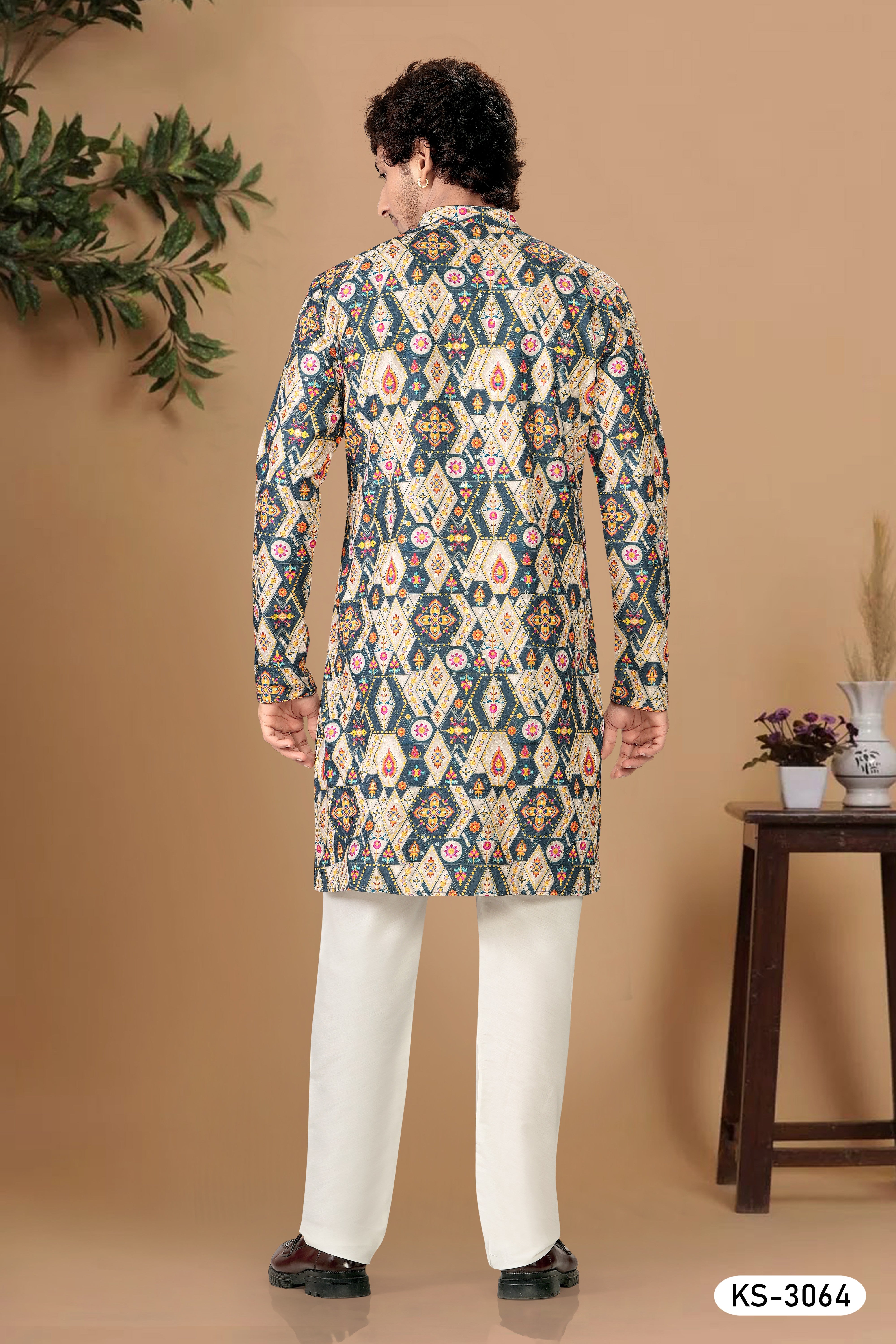 KURTA SET IN BLUE-BASE ( MULTI-TONE ) WITH THREAD EMBROIDERY ALL-OVER
