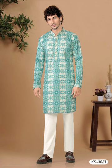 BLUISH-GREEN HUE KURTA SET WITH THREAD EMBROIDERY ALL-OVER