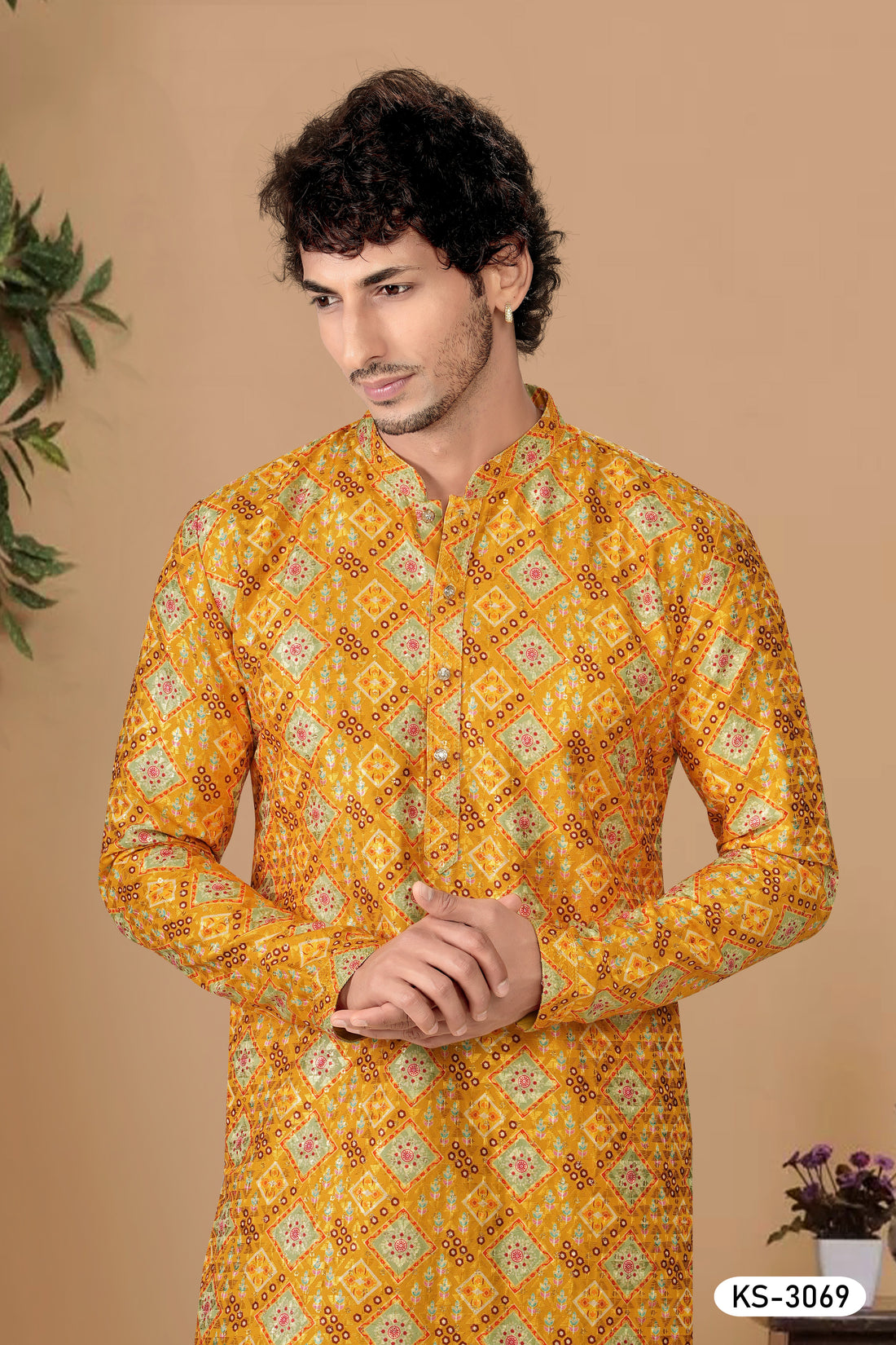 YELLOW TONE KURTA SET WITH ALL-OVER THREAD EMBROIDERY