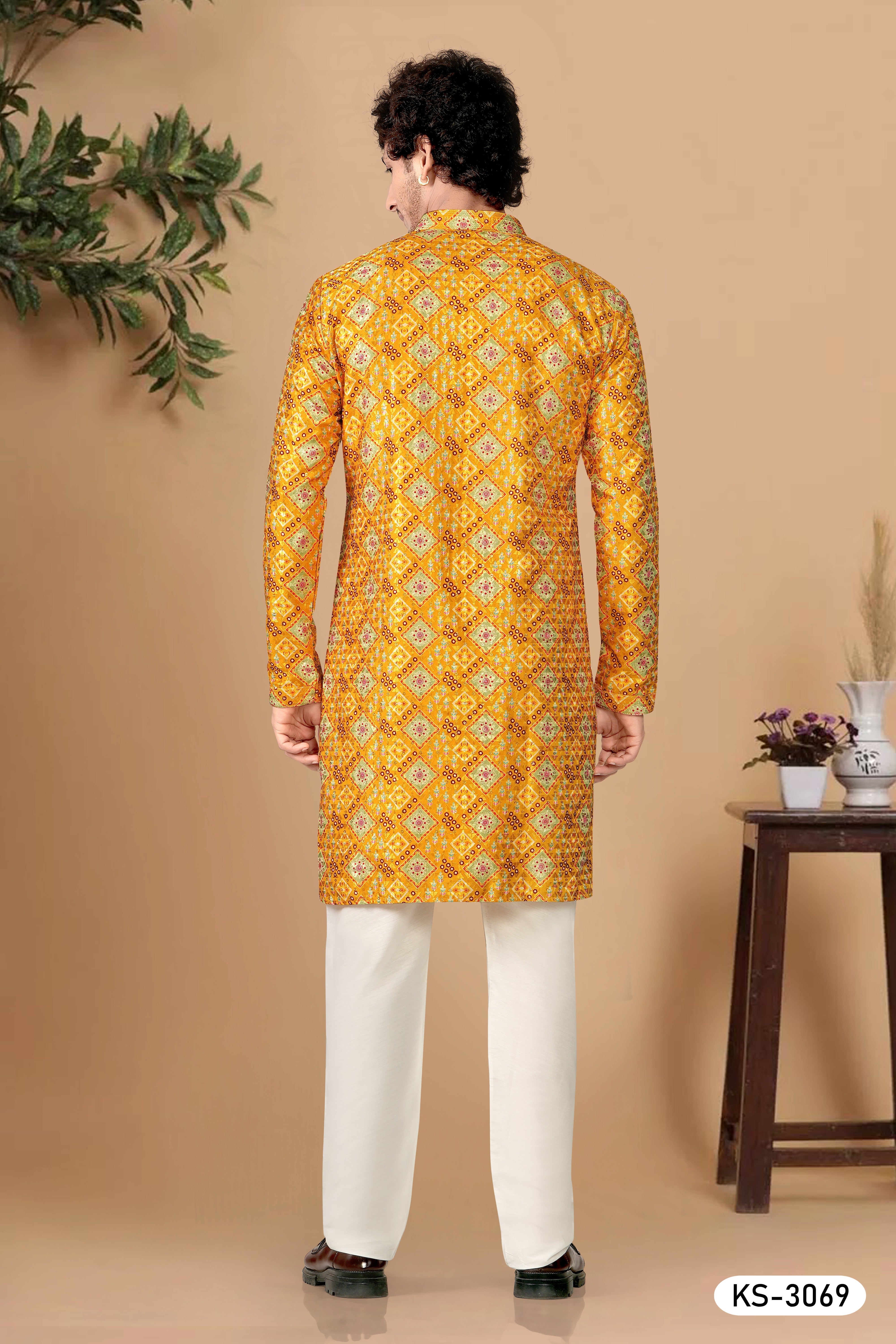 YELLOW TONE KURTA SET WITH ALL-OVER THREAD EMBROIDERY