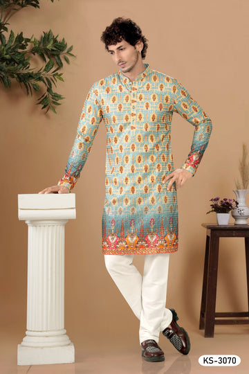 KURTA SET IN BLUE TONE WITH HEAVY PANEL