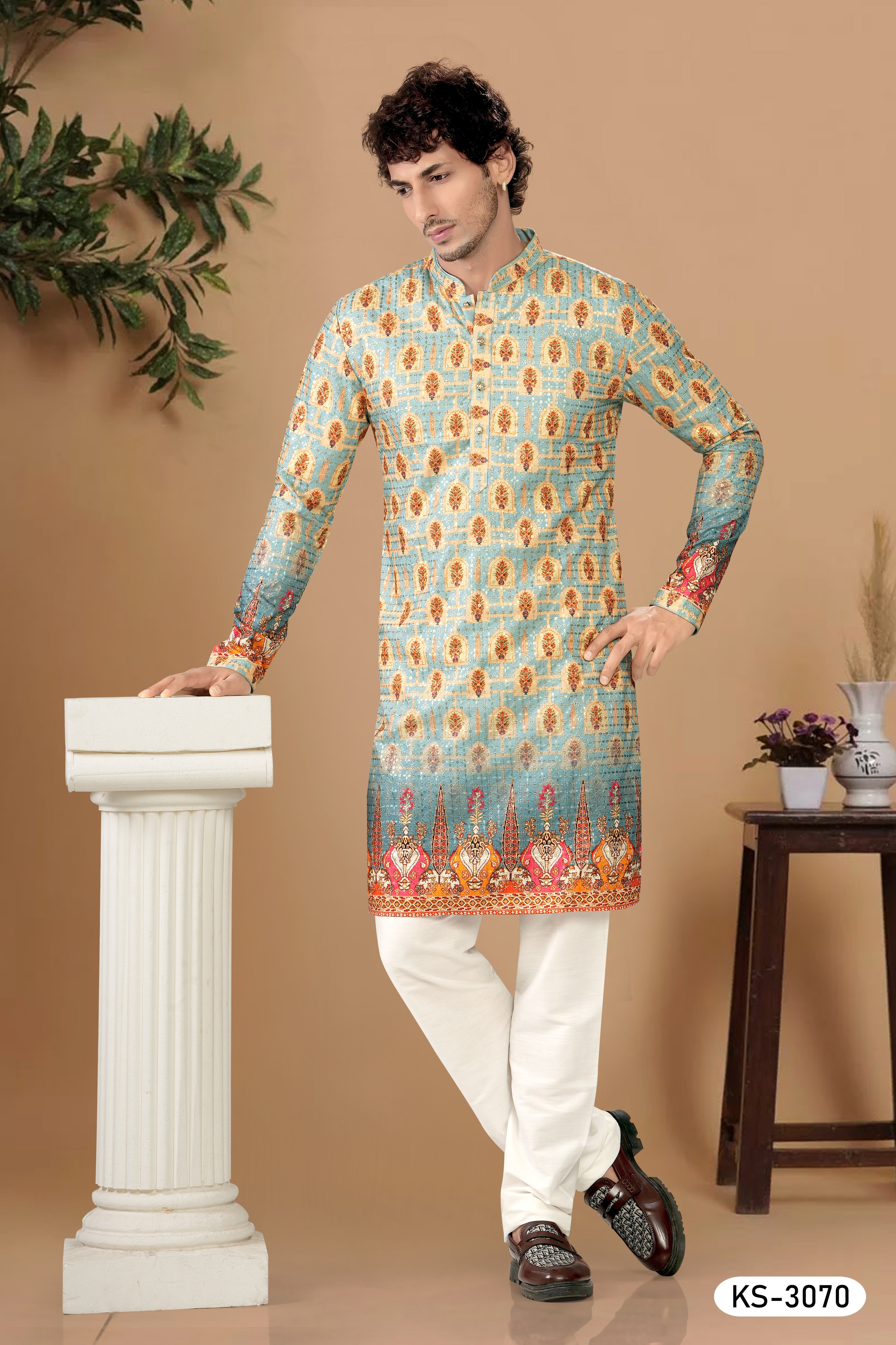 KURTA SET IN BLUE TONE WITH HEAVY PANEL