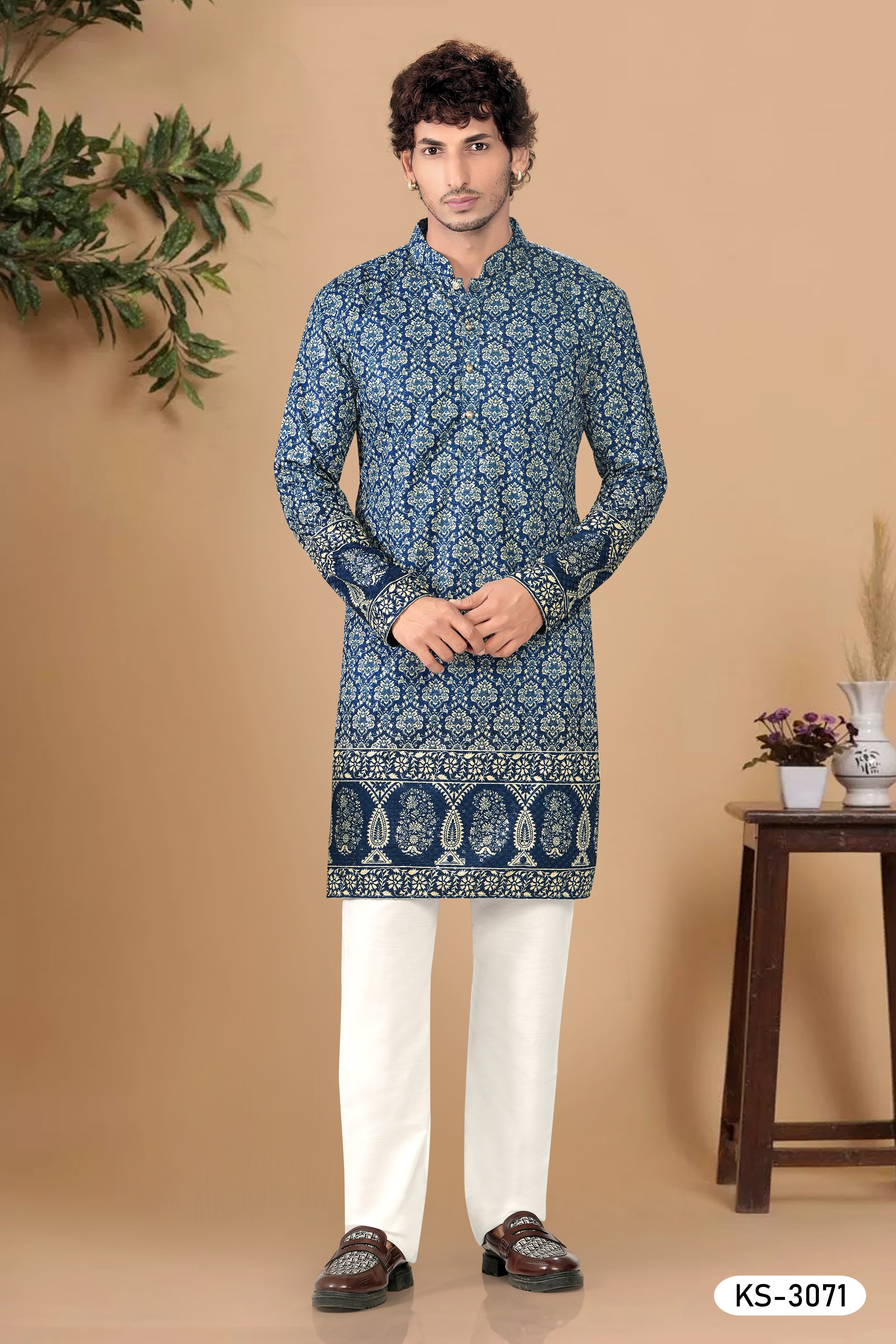BLUE KURTA SET WITH HEAVY EMBROIDERY& PANEL