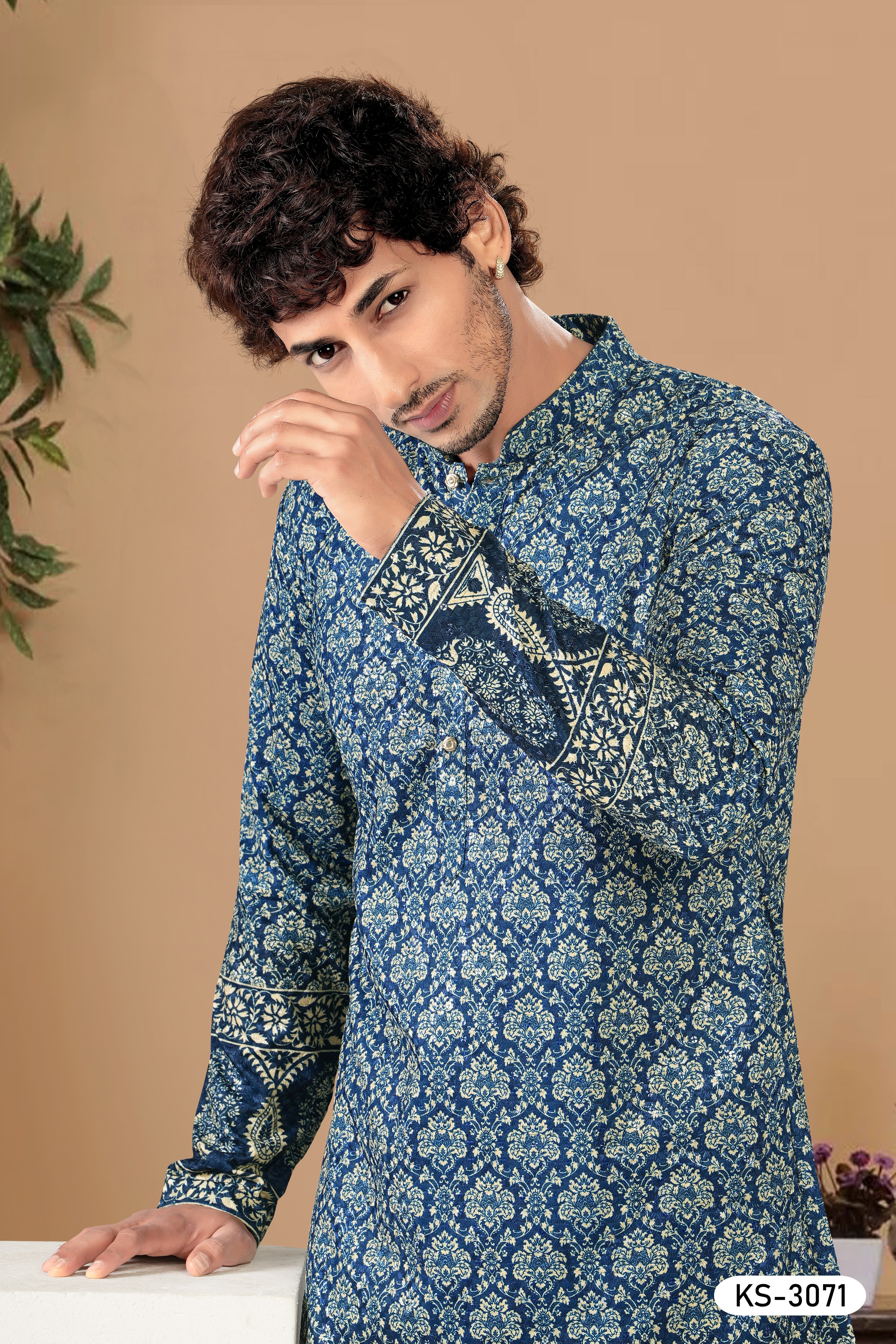 BLUE KURTA SET WITH HEAVY EMBROIDERY& PANEL