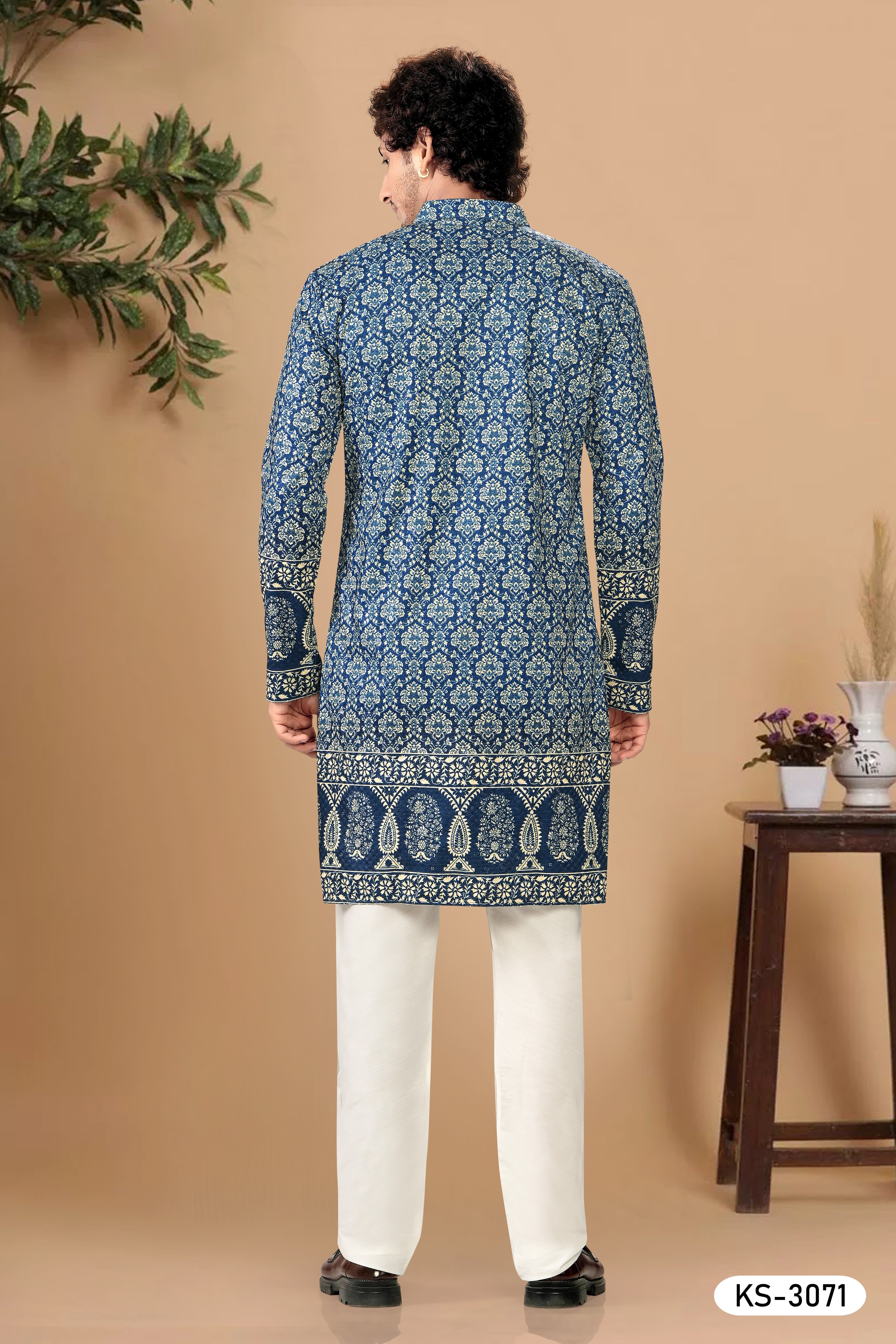 BLUE KURTA SET WITH HEAVY EMBROIDERY& PANEL