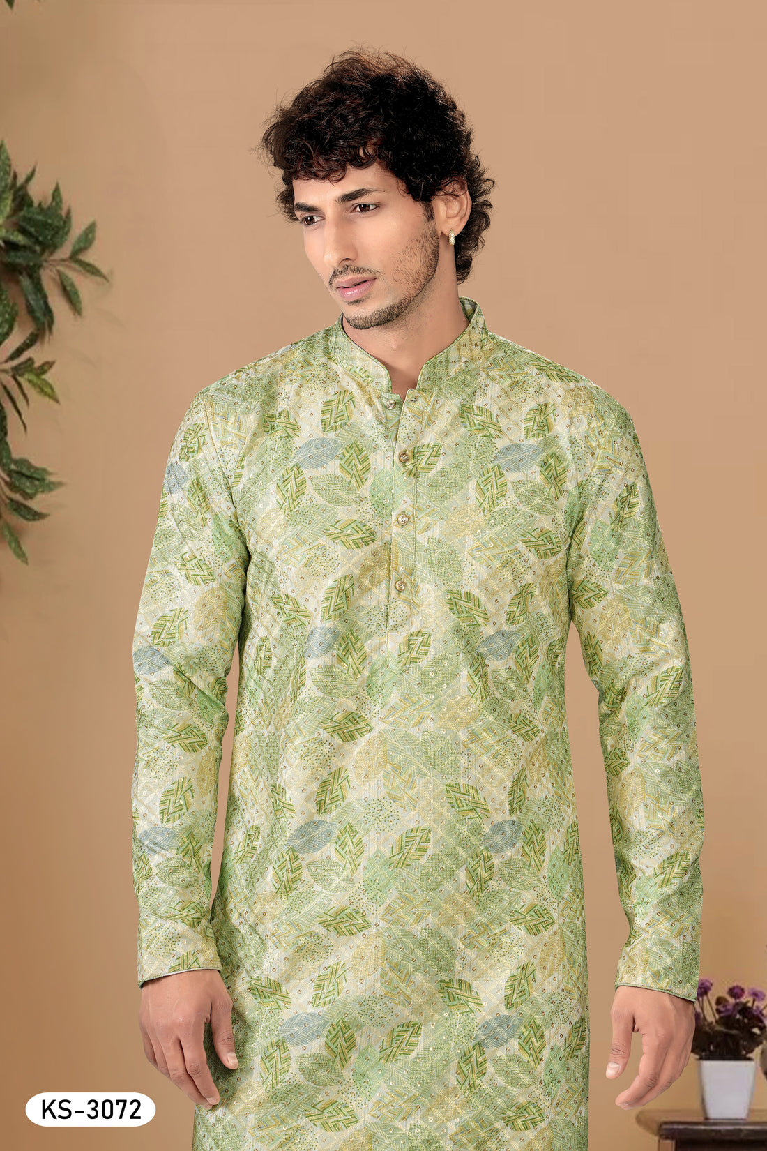KURTA SET IN GREEN HUE WITH ALL-OVER THREAD EMBROIDERY